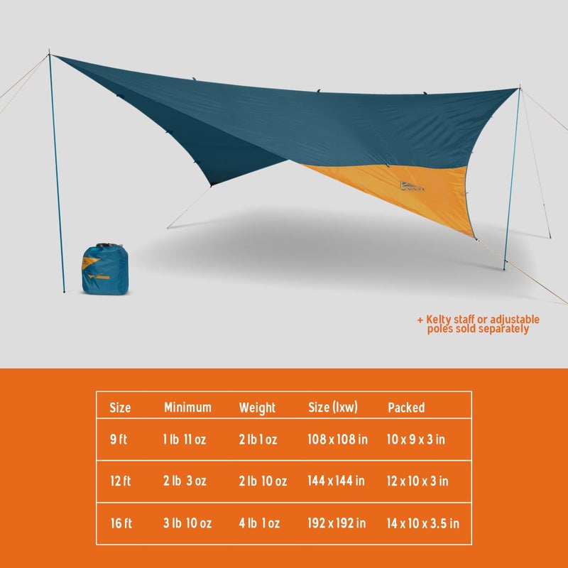 Kelty Noahâ€™s Tarp Sun Shelter and Multi-Use Awning Rainfly, Portable Canopy UV Protection, Waterproof + Durable, 3 Sizes for Customized Pitch (12ft) - Image 2